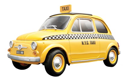 Gele fiat taxi strijkapplicatie